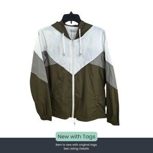SoTeer Colorblock Windbreaker – Olive, Gray & White (Women’s Medium)